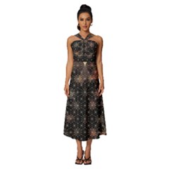 Abstract Psychedelic Geometry Andy Gilmore Sacred Sleeveless Cross Front Cocktail Midi Chiffon Dress by Sarkoni