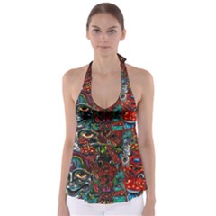 Somewhere Near Oblivion Nightmares Acid Colors Psychedelic Tie Back Tankini Top by Sarkoni