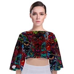 Somewhere Near Oblivion Nightmares Acid Colors Psychedelic Tie Back Butterfly Sleeve Chiffon Top by Sarkoni