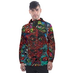 Somewhere Near Oblivion Nightmares Acid Colors Psychedelic Men s Front Pocket Pullover Windbreaker by Sarkoni