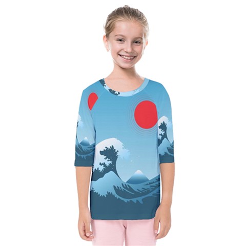 Minimalism Great Wave Off Kanagawa Kids  Quarter Sleeve Raglan T-shirt by Sarkoni