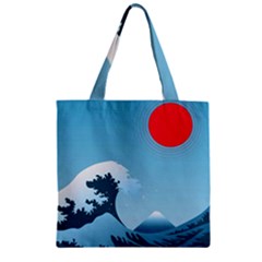 Minimalism Great Wave Off Kanagawa Zipper Grocery Tote Bag by Sarkoni