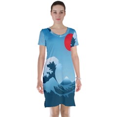 Minimalism Great Wave Off Kanagawa Short Sleeve Nightdress by Sarkoni