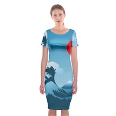 Minimalism Great Wave Off Kanagawa Classic Short Sleeve Midi Dress by Sarkoni