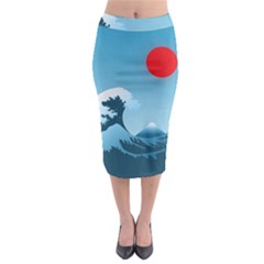 Minimalism Great Wave Off Kanagawa Midi Pencil Skirt by Sarkoni