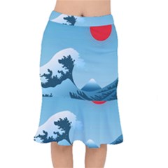 Minimalism Great Wave Off Kanagawa Short Mermaid Skirt by Sarkoni