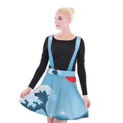 Minimalism Great Wave Off Kanagawa Suspender Skater Skirt by Sarkoni