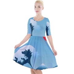 Minimalism Great Wave Off Kanagawa Quarter Sleeve A-line Dress by Sarkoni