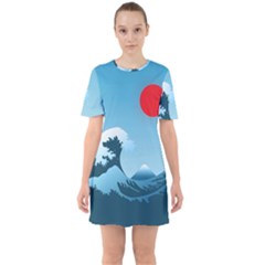 Minimalism Great Wave Off Kanagawa Sixties Short Sleeve Mini Dress by Sarkoni