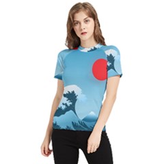 Minimalism Great Wave Off Kanagawa Women s Short Sleeve Rash Guard by Sarkoni