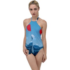 Minimalism Great Wave Off Kanagawa Go With The Flow One Piece Swimsuit by Sarkoni