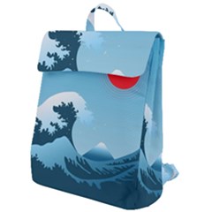 Minimalism Great Wave Off Kanagawa Flap Top Backpack by Sarkoni