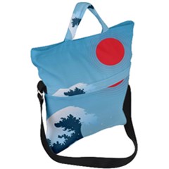 Minimalism Great Wave Off Kanagawa Fold Over Handle Tote Bag by Sarkoni