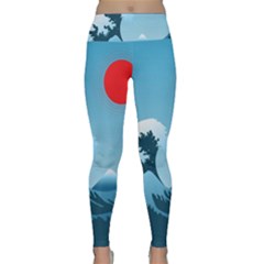 Minimalism Great Wave Off Kanagawa Lightweight Velour Classic Yoga Leggings by Sarkoni