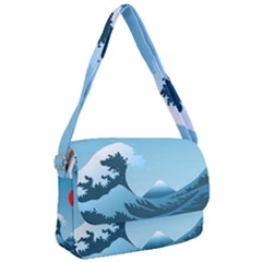 Minimalism Great Wave Off Kanagawa Courier Bag by Sarkoni