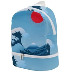 Minimalism Great Wave Off Kanagawa Zip Bottom Backpack by Sarkoni