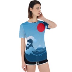 Minimalism Great Wave Off Kanagawa Perpetual Short Sleeve T-shirt by Sarkoni