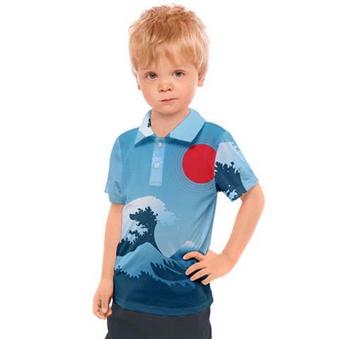 Minimalism Great Wave Off Kanagawa Kids  Polo T-shirt by Sarkoni