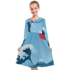 Minimalism Great Wave Off Kanagawa Kids  Midi Sailor Dress by Sarkoni