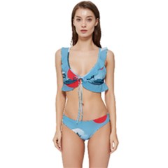 Minimalism Great Wave Off Kanagawa Low Cut Ruffle Edge Bikini Set by Sarkoni