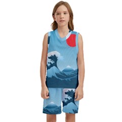 Minimalism Great Wave Off Kanagawa Kids  Basketball Mesh Set by Sarkoni