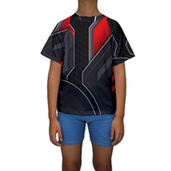 Gamer Tech Black Mesh Red Modern Shape Texture Geometric Pattern Kids  Short Sleeve Swimwear by Sarkoni