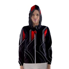 Gamer Tech Black Mesh Red Modern Shape Texture Geometric Pattern Women s Hooded Windbreaker by Sarkoni