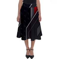 Gamer Tech Black Mesh Red Modern Shape Texture Geometric Pattern Perfect Length Midi Skirt by Sarkoni