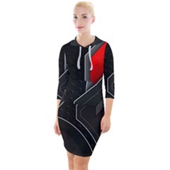 Gamer Tech Black Mesh Red Modern Shape Texture Geometric Pattern Quarter Sleeve Hood Bodycon Dress by Sarkoni