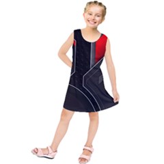 Gamer Tech Black Mesh Red Modern Shape Texture Geometric Pattern Kids  Tunic Dress by Sarkoni