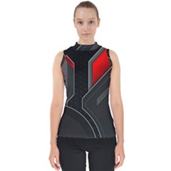 Gamer Tech Black Mesh Red Modern Shape Texture Geometric Pattern Mock Neck Shell Top by Sarkoni