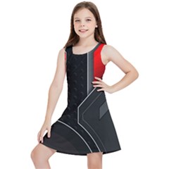 Gamer Tech Black Mesh Red Modern Shape Texture Geometric Pattern Kids  Lightweight Sleeveless Dress by Sarkoni