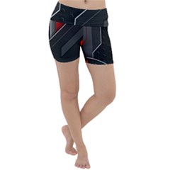 Gamer Tech Black Mesh Red Modern Shape Texture Geometric Pattern Lightweight Velour Yoga Shorts by Sarkoni