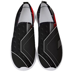 Gamer Tech Black Mesh Red Modern Shape Texture Geometric Pattern Men s Slip On Sneakers by Sarkoni