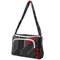 Gamer Tech Black Mesh Red Modern Shape Texture Geometric Pattern Front Pocket Crossbody Bag by Sarkoni