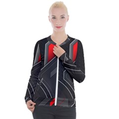 Gamer Tech Black Mesh Red Modern Shape Texture Geometric Pattern Casual Zip Up Jacket by Sarkoni