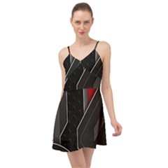 Gamer Tech Black Mesh Red Modern Shape Texture Geometric Pattern Summer Time Chiffon Dress by Sarkoni