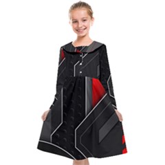 Gamer Tech Black Mesh Red Modern Shape Texture Geometric Pattern Kids  Midi Sailor Dress by Sarkoni