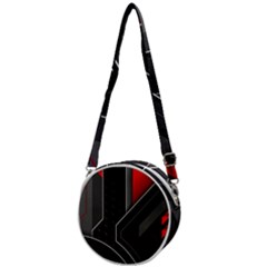 Gamer Tech Black Mesh Red Modern Shape Texture Geometric Pattern Crossbody Circle Bag by Sarkoni