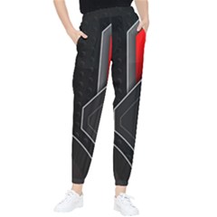 Gamer Tech Black Mesh Red Modern Shape Texture Geometric Pattern Women s Tapered Pants by Sarkoni