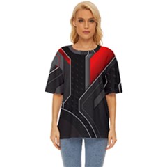 Gamer Tech Black Mesh Red Modern Shape Texture Geometric Pattern Oversized Basic T-shirt by Sarkoni