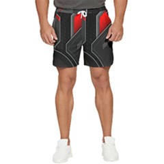 Gamer Tech Black Mesh Red Modern Shape Texture Geometric Pattern Men s Runner Shorts by Sarkoni