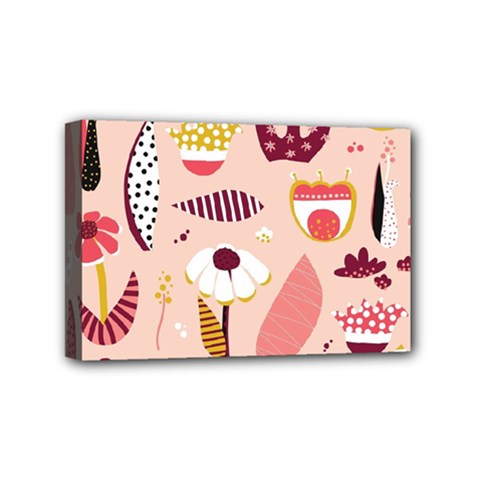 Scandinavian Flat Floral Background Coral Pink White Black Gold Pattern Mini Canvas 6  X 4  (stretched) by Sarkoni