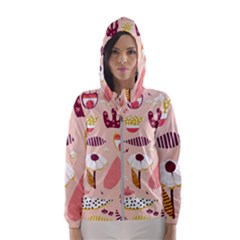 Scandinavian Flat Floral Background Coral Pink White Black Gold Pattern Women s Hooded Windbreaker by Sarkoni