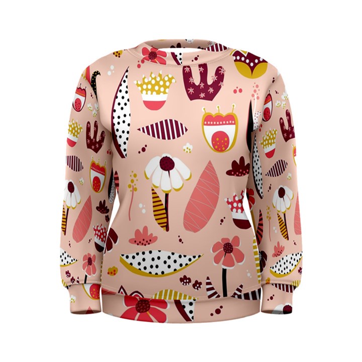 Scandinavian Flat Floral Background Coral Pink White Black Gold Pattern Women s Sweatshirt