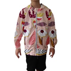 Scandinavian Flat Floral Background Coral Pink White Black Gold Pattern Kids  Hooded Windbreaker by Sarkoni