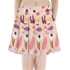 Scandinavian Flat Floral Background Coral Pink White Black Gold Pattern Pleated Mini Skirt by Sarkoni