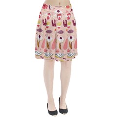 Scandinavian Flat Floral Background Coral Pink White Black Gold Pattern Pleated Skirt by Sarkoni