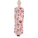 Scandinavian Flat Floral Background Coral Pink White Black Gold Pattern Quarter Sleeve Wrap Maxi Dress View2