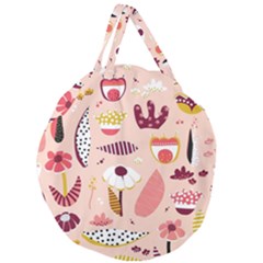 Scandinavian Flat Floral Background Coral Pink White Black Gold Pattern Giant Round Zipper Tote by Sarkoni